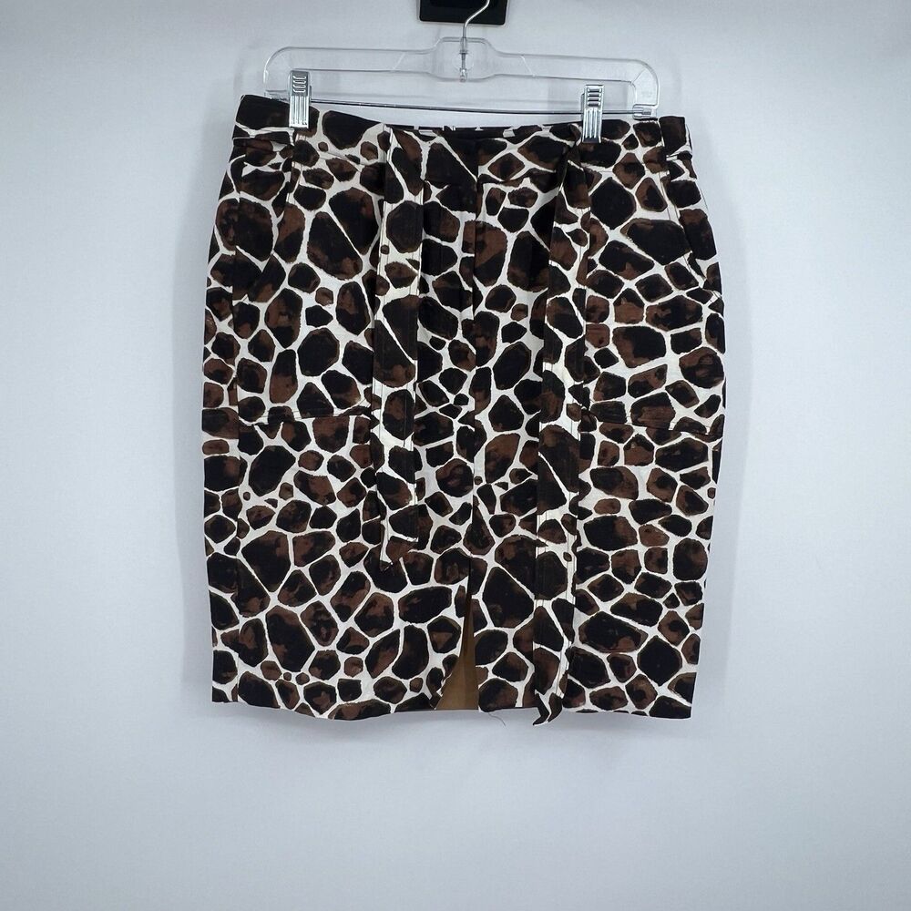 Calvin Klein Lined Belted Skirt Linen Blend Animal Print